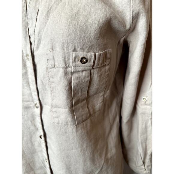 Zara Beige V-Neck Button Up Shirt Blouse Women's Size M - Picture 3 of 8